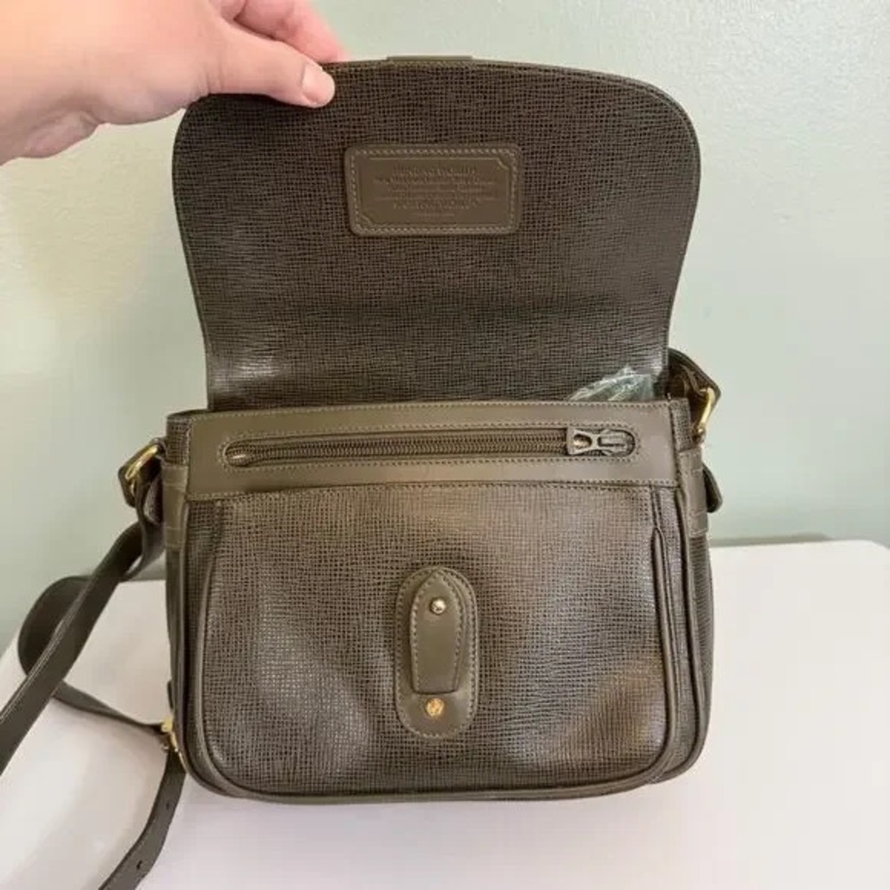 Vintage Hunting World Crossbody Shoulder Bag Green Flap Battue Leather ITALY - Picture 10 of 12
